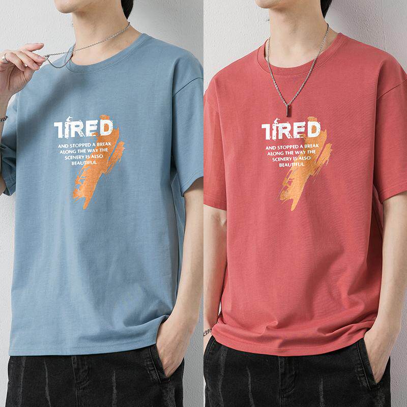 メンズ夏用半袖Tシャツ、純綿、学生用トップス、2025年新スタイル、メンズユースTシャツ