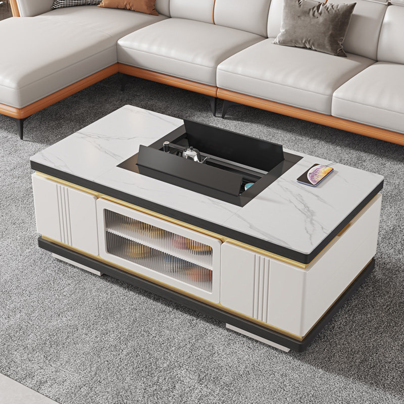 Light luxury tablet tea table multi-function automatic lifting and landing on the water household living room square tea table tea table table