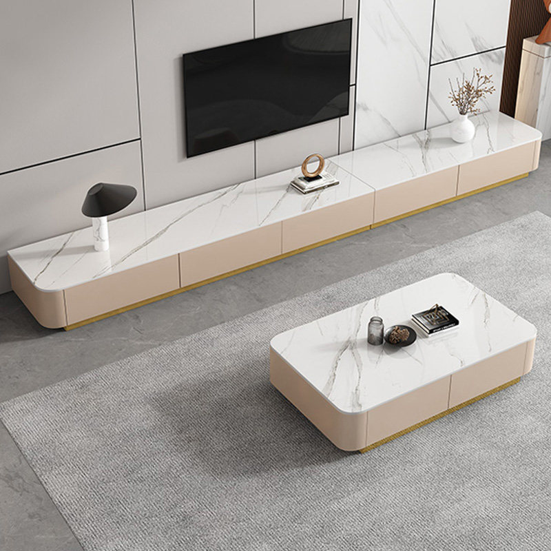 Light luxury rock slab coffee table TV cabinet combination simple modern small apartment living room Nordic cream style TV cabinet