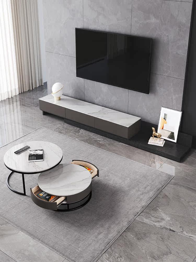 Italian coffee table TV cabinet combination simple modern small apartment minimalist living room furniture telescopic rock board TV cabinet