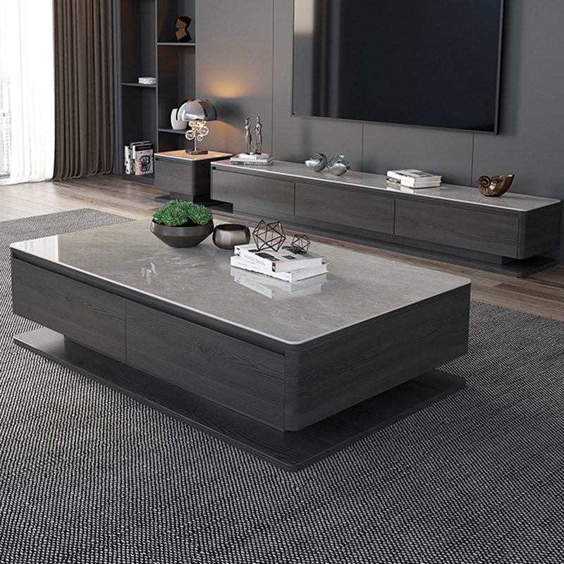 Tea table TV cabinet combination simple modern living room furniture wood grain marble hot sale square rock slab coffee table table