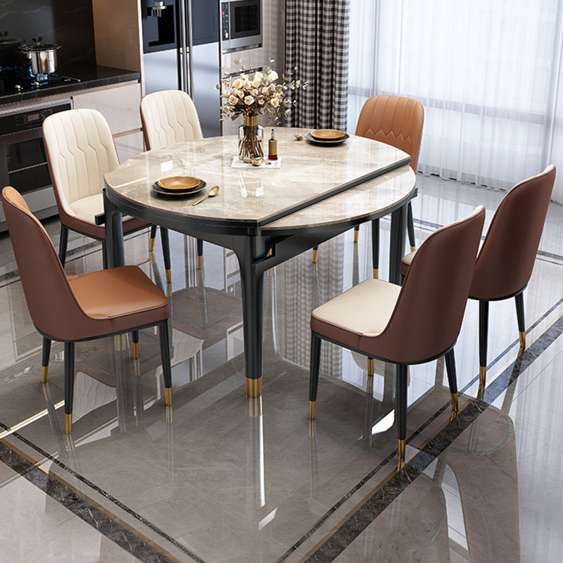 Enoch rock board dining table and chair combination small apartment light luxury modern telescopic square round dual-purpose folding turntable solid wood dining table