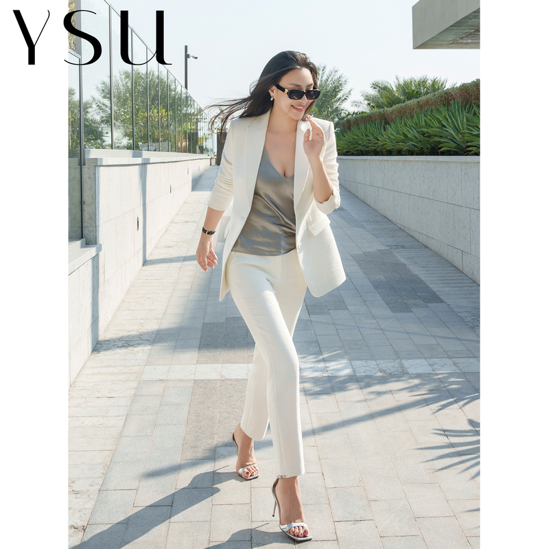 【Ysu】White Sail" Thin White Tweed Blazer in Chanel Style, Elegant Workwear Suit Yc2603063