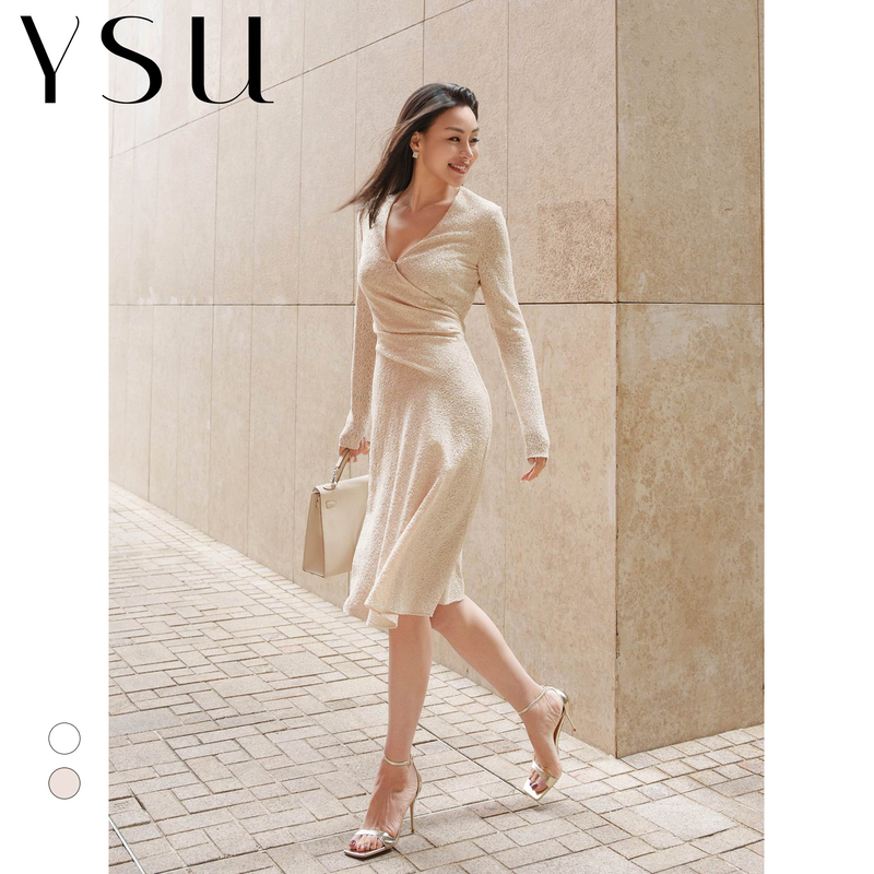[Rest of the Books] “Hengya” Ysu Lace Dress, Waist-Cinching, Slimming, Elegant, Mid-Length Dress for Commuting Yc2603061