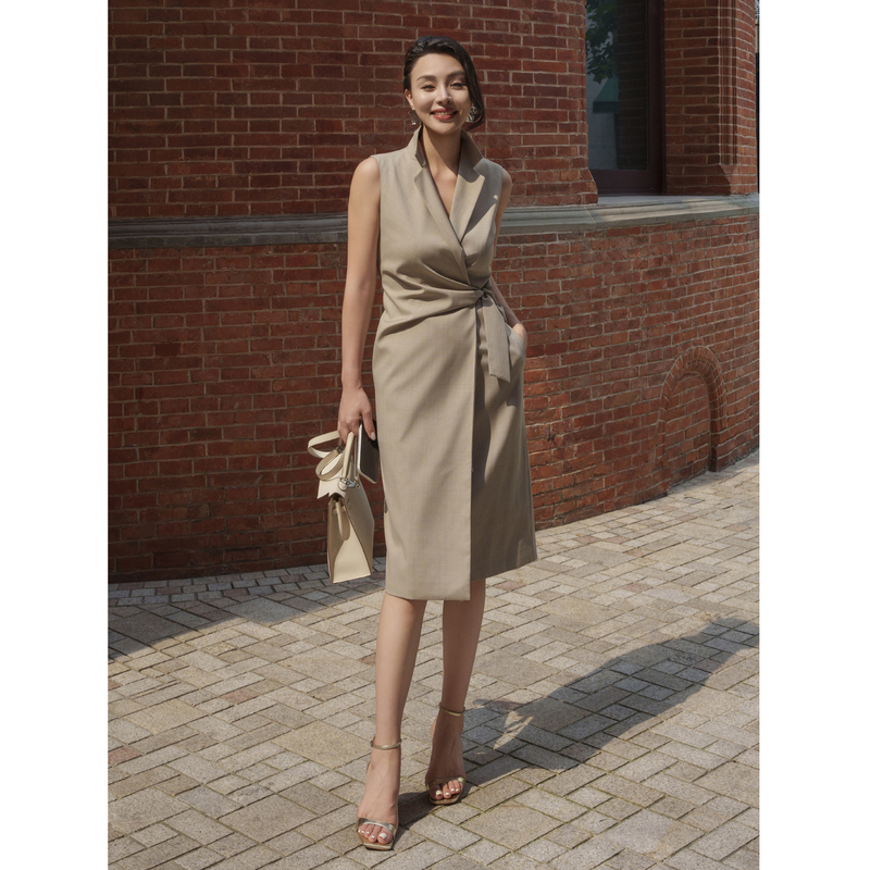 [Rest of the Books] “Urbantale” Ysu Lapel Sleeveless Twist Wrap Commuter Dress Yx260509