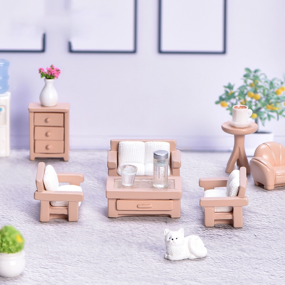 Simulated Furniture Mini Miniature Sofa, Bedside Table, Stool, Coffee Table, High Stool, Dollhouse Chinese-Style Furnishings and Decorations