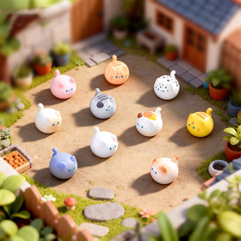 Micro-Landscape Cartoon Steamed Bun Kitten Cute Figurine Gardening Landscaping DIY Decoration Mini Desktop Ornament