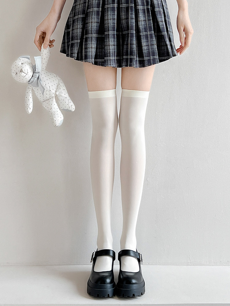 Black Velvet Over-The-Knee Socks for Women, Thin Summer Sexy Jk Socks, Milky White Long Stockings, White Thigh-High Socks — تصویر 1