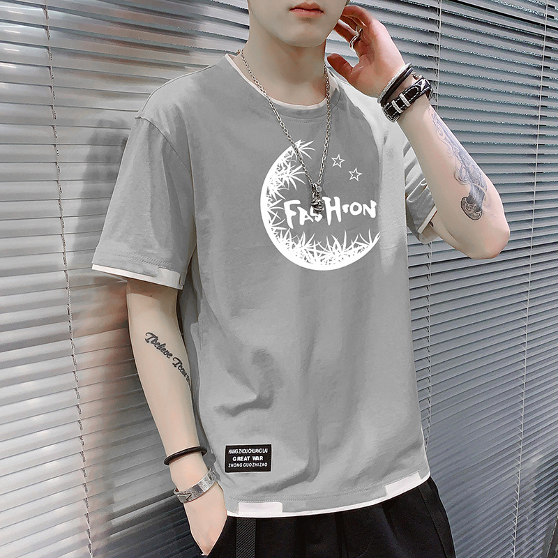 New Pure Cotton Short-Sleeve T-Shirt for Men, Summer Trendy Half-Sleeve Loose Fake Two-Piece Printed T-Shirt for Men New Pure Cotton Short-Sleeve T-Shirt for Men, Summer Trendy Half-Sleeve Loose Fake Two-Piece Printed T-Shirt for Men