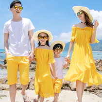 Super Fairy Shoulder Sexy Dress Family four summer Sanya beach holiday photo beach parent-child clothing