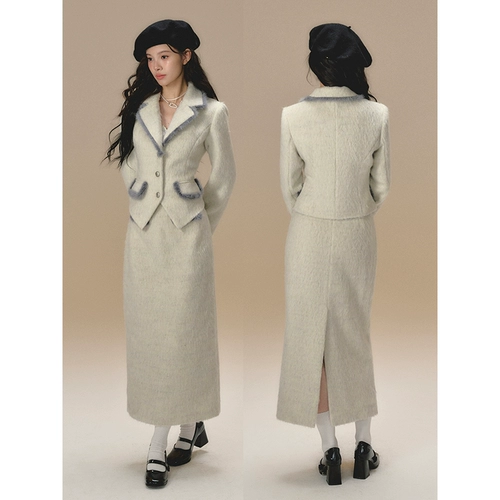 Оригинальный шерстяной костюм, юбка в складку, атмосферная длинная юбка, комплект