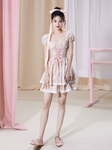 Оригинальный дизайнерский розовый наряд маленькой принцессы, платье с бантиком, в цветочек