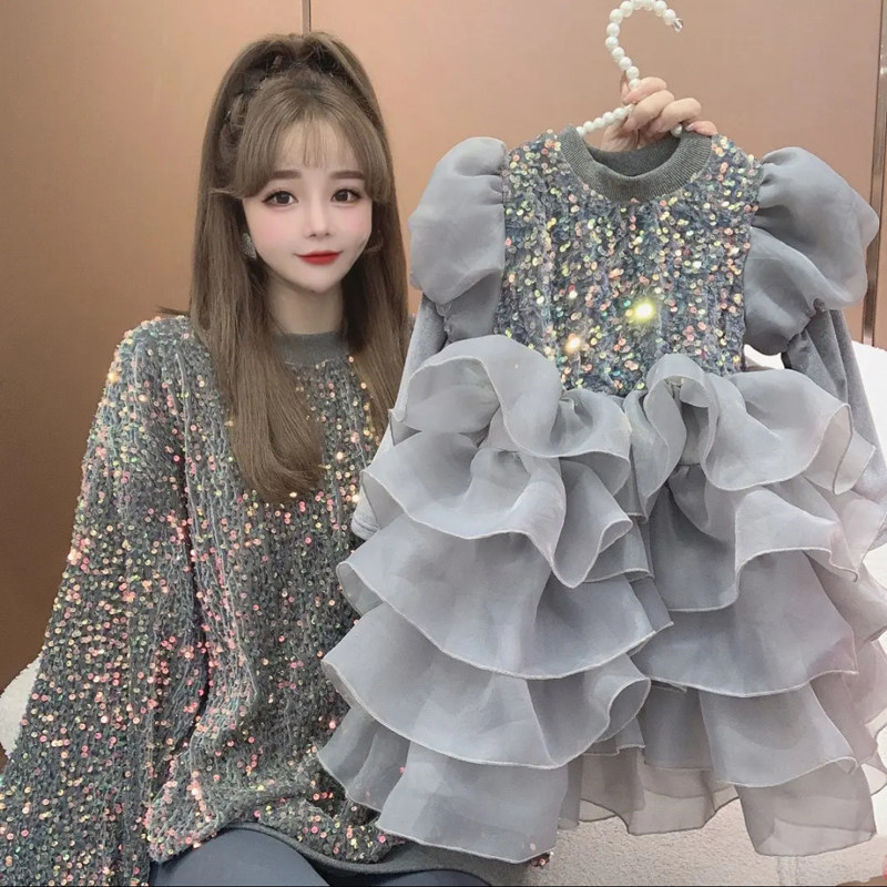 Mother and son Mother's daughter Spring and autumn clothing 2022 New wave Girls foreign fashion Fried Street Acropolis Suit Foreign Pie