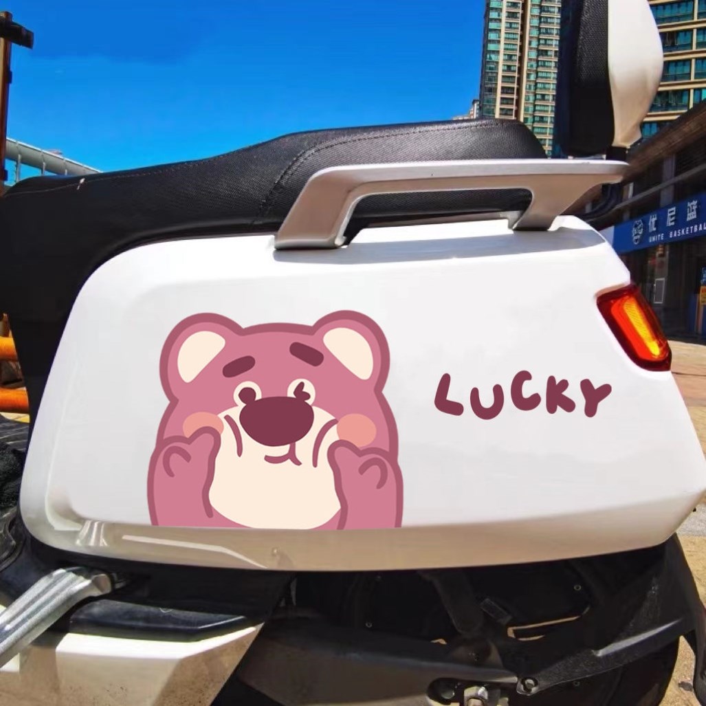 Electric car sticker full body electric bottle car sticker waterproof scratches full sticker motorcycle sticker large area strawberry bear-Taobao