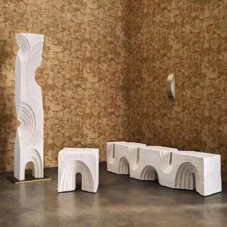 Designer personality creative fiberglass wabi-sabi wind retro special-shaped geometric bench outdoor decorative ornaments leisure chair