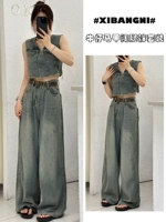 Рубашка без рукавов, штаны, летний комплект, жилет, высокая талия