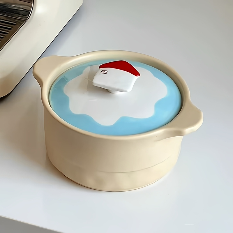 Small Ceramic Pot for Home Use, Suitable for Making Soup, Stewing, and Cooking Vermicelli Noodles, Creative Cartoon Design, Can Also Be Used as a Lard Container in the Kitchen Small Ceramic Pot for Home Use, Suitable for Making Soup, Stewing, and Cooking Vermicelli Noodles, Creative Cartoon Design, Can Also Be Used as a Lard Container in the Kitchen