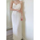 Retro high-end sequins wrapped chest sling dress women's summer new design sense niche pressed pleated white long skirt