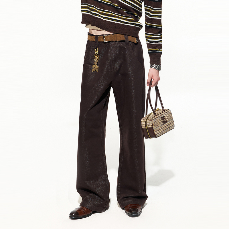 Openfly* Retro Vintage Style Special Gold and Silver Thread Elegant Casual Straight-Leg Pants Lazy High-Waisted Pants