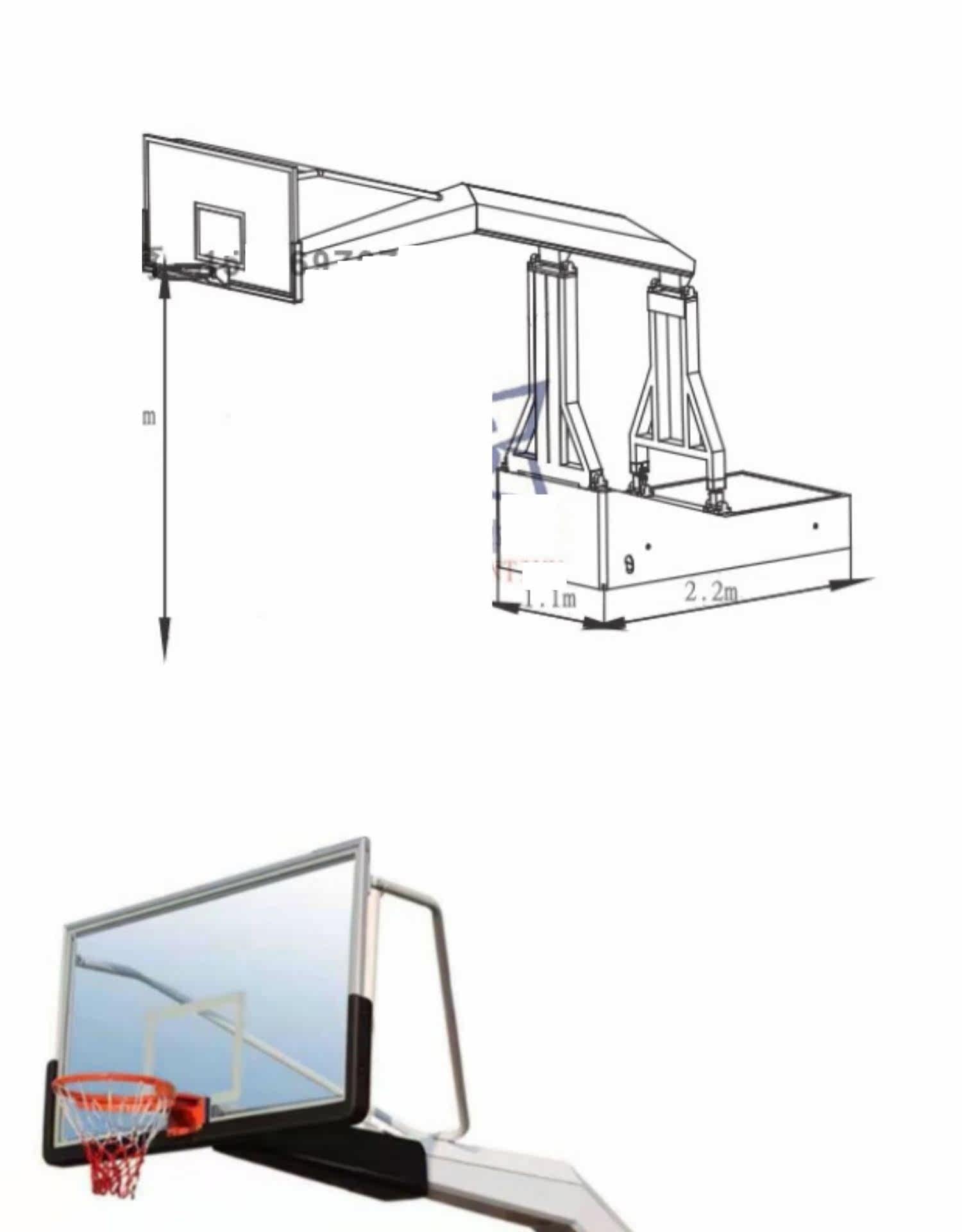 Professional lifting basket hydraulic basketball rack manual electric hydraulic basketball rack indoor and outdoor mobile