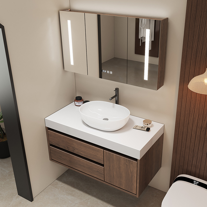 Bathroom New Chinese-Style Slate Countertop Basin Bathroom Cabinet Combination Solid Wood Storage Cabinet Washbasin Floor-Standing Washbasin Bathroom New Chinese-Style Slate Countertop Basin Bathroom Cabinet Combination Solid Wood Storage Cabinet Washbasin Floor-Standing Washbasin