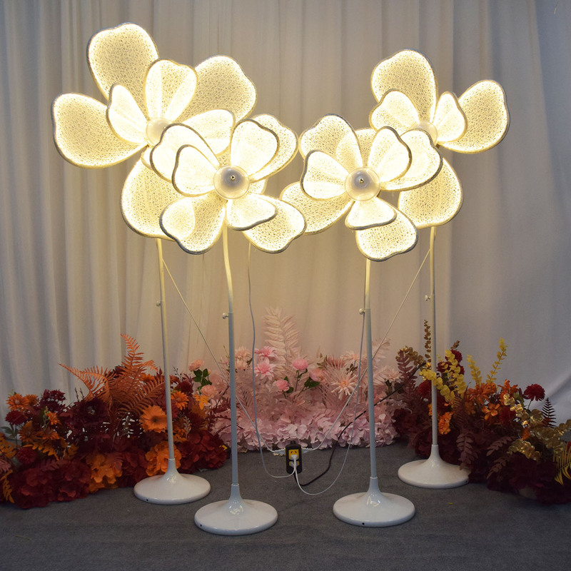 Wedding Celebration Peony Flower Petals Glowing Aisle Lights Stage Iron Art Scene Fabric Background Decoration Stage