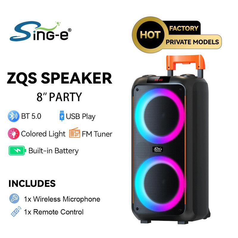 Sing-E Zqs8263 New Party Speaker Led Light Bluetooth Wireless Portable Speaker 8inch
