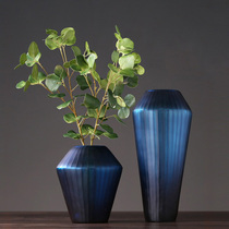 Light luxury retro-gradient blue line glass vase simple combination of flower modern artist residential accommodation