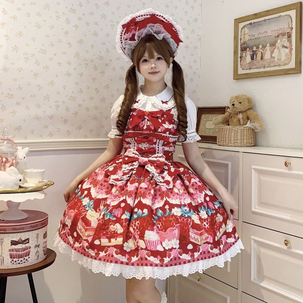 韩菇凉~原创设计Lolita洋装草莓印花JSK吊带连衣裙,甜莓之恋来袭!-lolita洛丽塔-淘宝好物网