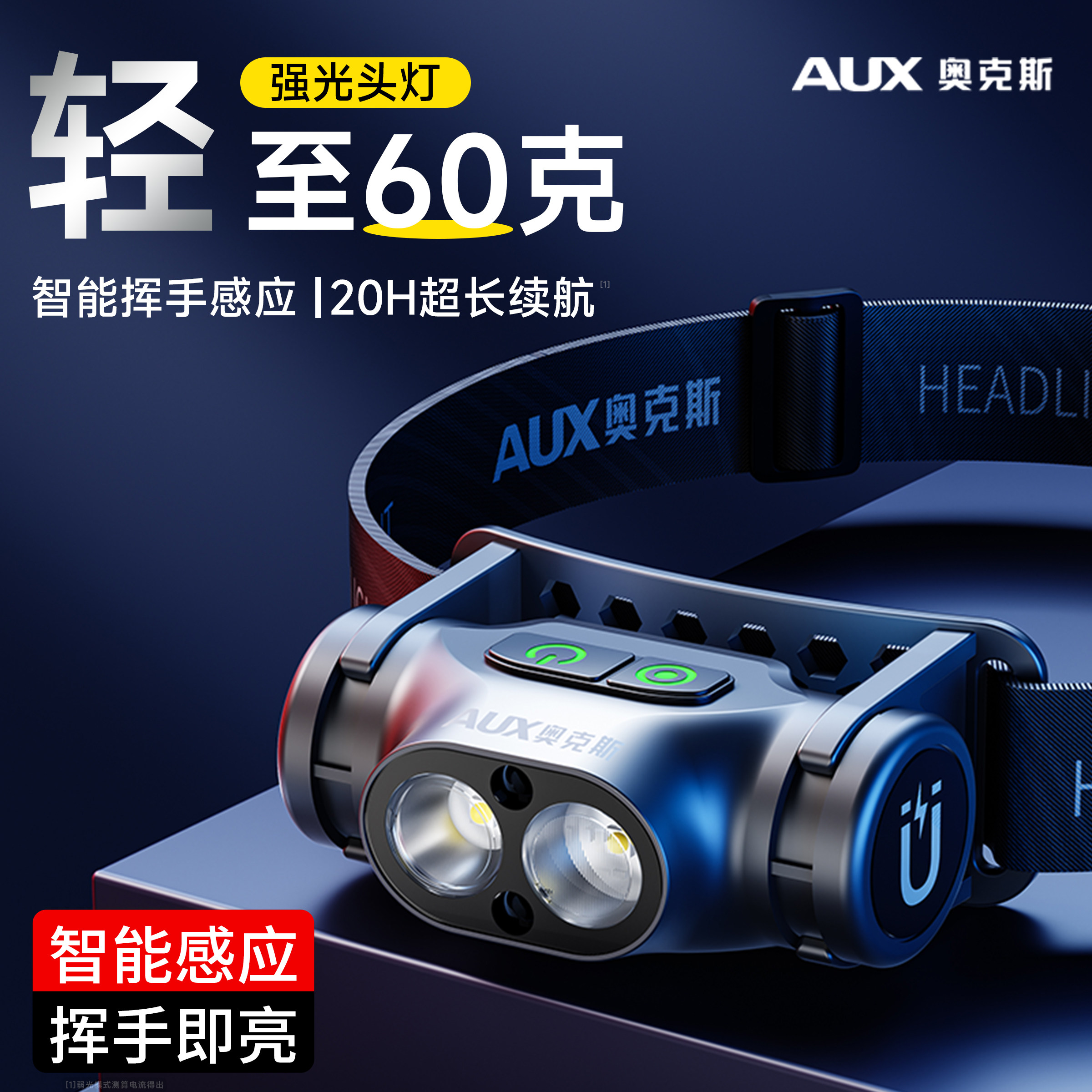 奥克斯头灯2025新款强光超亮钓鱼专用感应超轻长续航头戴式照明灯