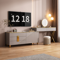 Dressing table bedroom TV cabinet integrated high-end light luxury retractable dressing table rock slab desk storage cabinet multi-functional