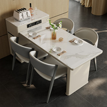 Retractable island table integrated dining table and chairs small apartment tea table light luxury modern simple household multi-functional slate tea table