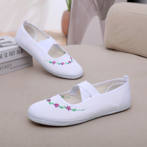 White gymnastics shoes dance performance shoes embroidered white shoes womens canvas shoes white sneakers soft-soled nurse work shoes