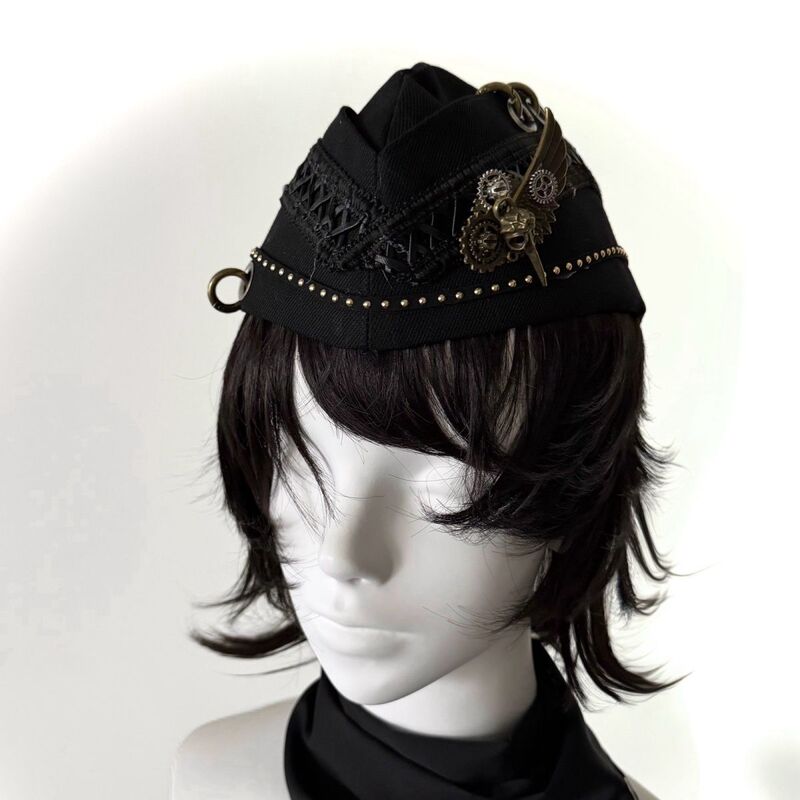 Navy Style Punk Retro Sailor Hat Punk Y2K Y2K Style Dark Spliced Ribbon Top Hat Sailor Hat for Photos