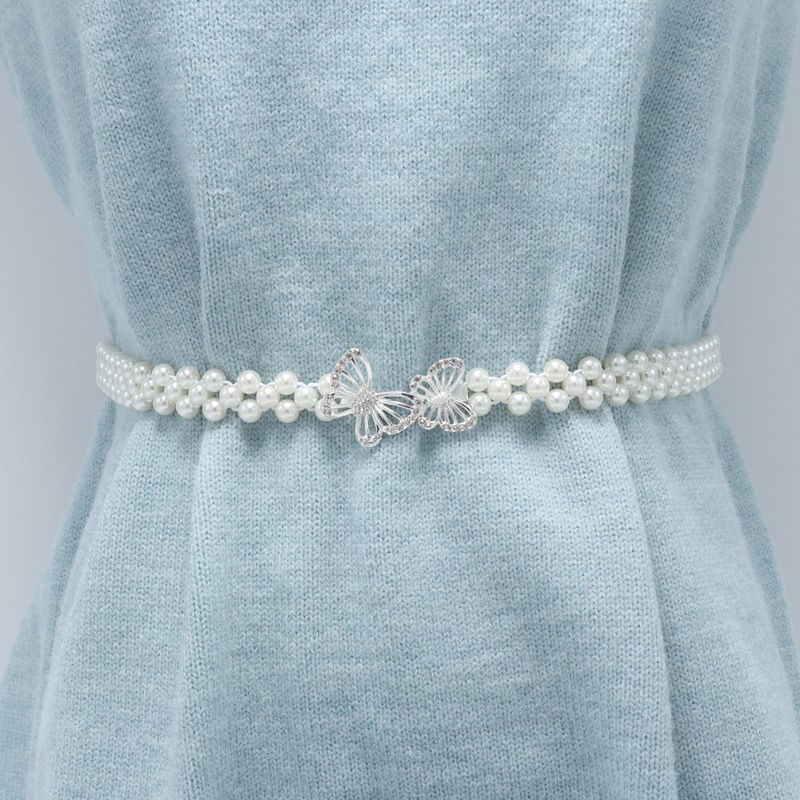 Pearl waist chain 2022 new women 100 hitch dress tightness elastic waistband fashion Korean version accessories trend slim fit