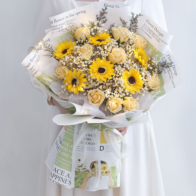 Sunflower Dry Flowers Real Bouquet Soap Flowers Evergreen Flowers Sunflowers Full of the Star 38 Women's Day Gift Living Room Furnishing