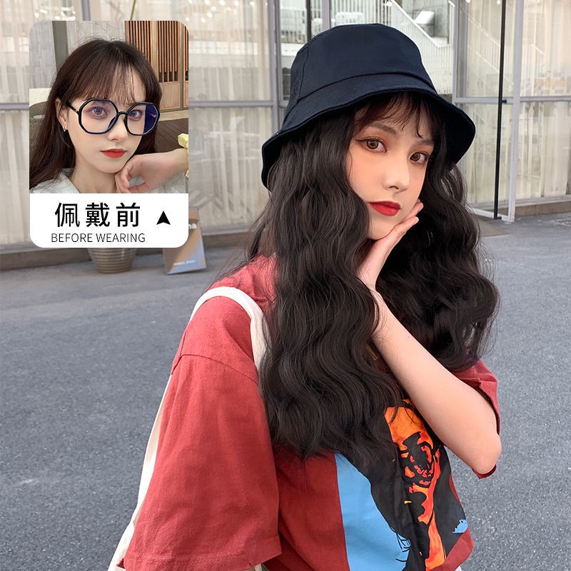 Cap wig integrated female summer long curly hair Shampoo Corrugated Fashion Emulation All Headgear 100 Hitch Red Fisherman Hat