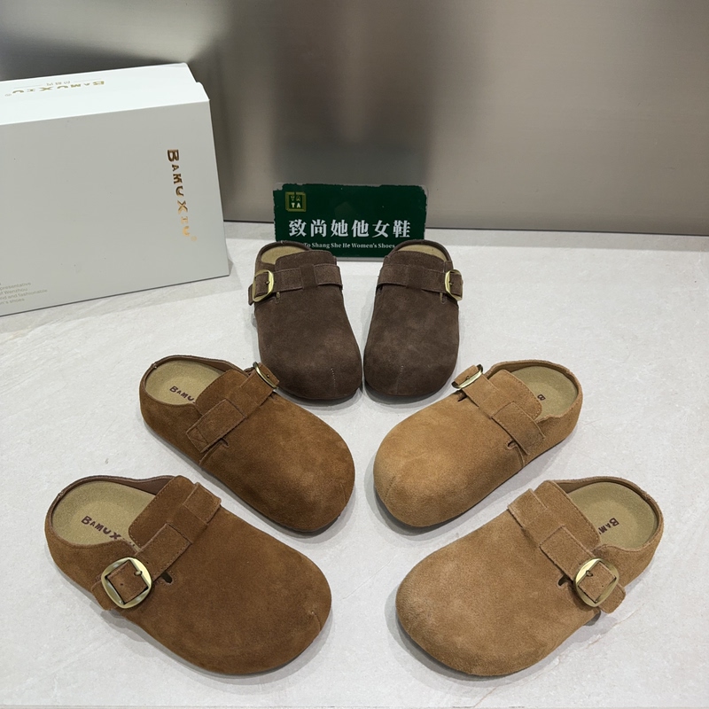 Bamuxiu Thick-Soled Closed-Toe Slippers for Women, 2026 Autumn New Versatile Round-Toe Height-Increasing Lazy Casual Birkenstock-Style Slippers