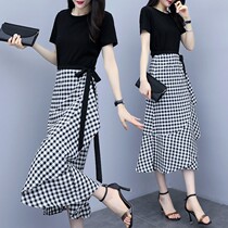 Single Suit One-piece Dress 2022 New Plaid Half Body Dress Temperament Woman Cashew Slim Suit Skirt Fashion Tide