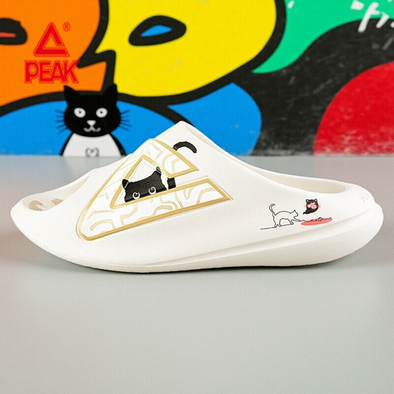 Peak Taiji Lucky Cat Little Fat Man Slippers for Men, Comfortable Thick-Soled Soft Elastic Basketball Shock-Absorbing Sports Outdoor Slippers with a Stepping-On-Poop Feel