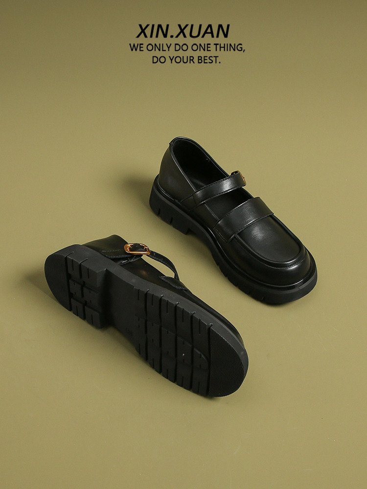 Xin X Store thick bottom black coarse heel French style sweet Mary Jane Little leather shoes shoes new good wearing soft-bottom-Taobao
