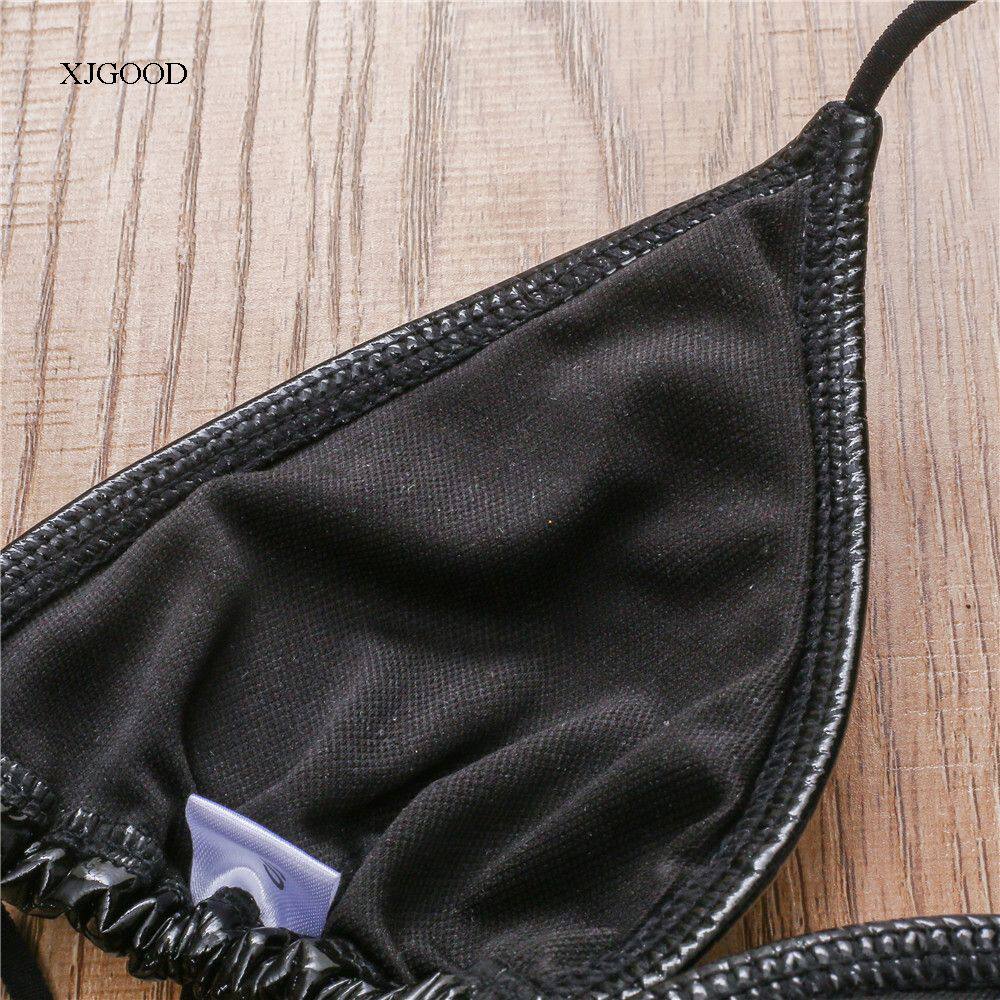 Кожзаменитель сексуальный бандаж стринги бикини Shiny Leather Split Sexy Sling Bikini для девушки 