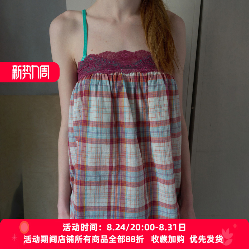 American Retro Lace Splicing Red Plaid Print Tube Top Women's Summer Loose Slimming Stripesd Sexy Top American Retro Lace Splicing Red Plaid Print Tube Top Women's Summer Loose Slimming Stripesd Sexy Top