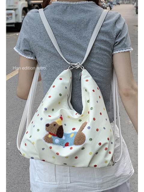 Puppy Cloud Bag Autumn and Winter New Dachshund Commuter Women's College Style Embroidered Backpack Casual Shoulder Tote Bag