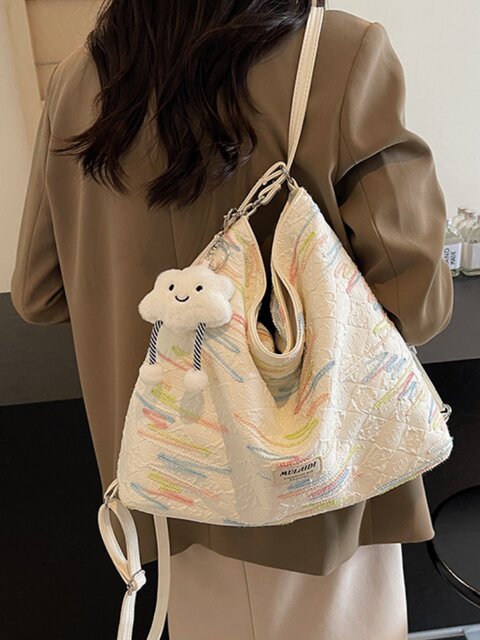 Large-Capacity Tote Bag, Spring and Summer Style, Single Shoulder Crossbody Bag, High-End Versatile Commuter Backpack, Three-Use Niche Canvas Bag