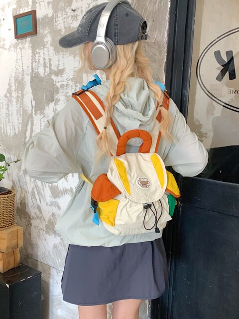 Korean style contrasting color stitching backpack boys and girls study bag large capacity outdoor parent-child travel mountaineering backpack