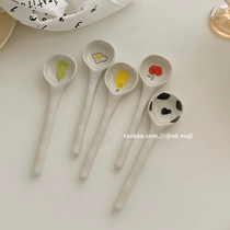 ok maji Korean insin-loved and irregular ceramic thick spoon tableware long handle small spoon breakfast spoon