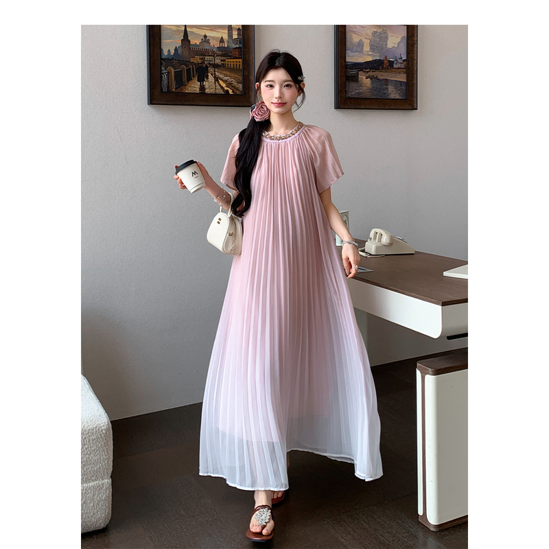 Yin October Maternity Wear French-Style Gradient Pleated Dress Summer Fairy Dress Flowing Plus-Size Late Pregnancy Long Dress Yin October Maternity Wear French-Style Gradient Pleated Dress Summer Fairy Dress Flowing Plus-Size Late Pregnancy Long Dress