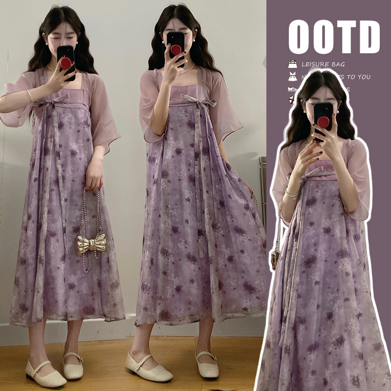 Yin October Maternity Dress 2026 New Model Maternity Summer Dress Purple Improved Hanfu Dress Plus Size for Plus-Size Women Yin October Maternity Dress 2026 New Model Maternity Summer Dress Purple Improved Hanfu Dress Plus Size for Plus-Size Women