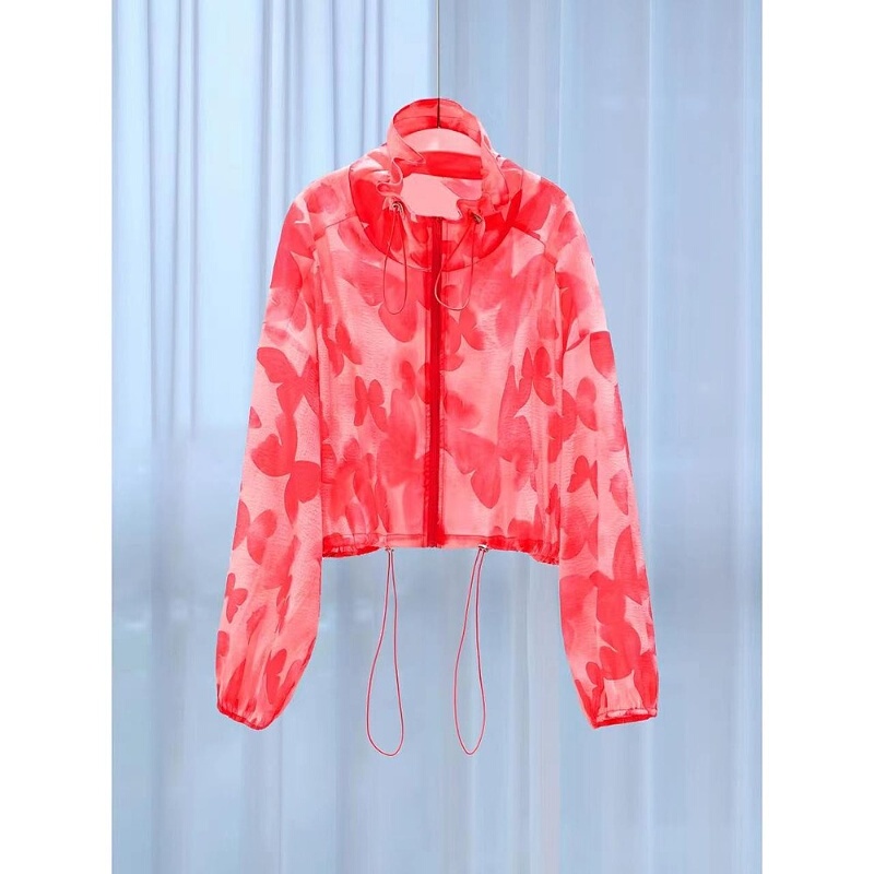 Plus Size Women's Short Sun Protection Cardigan Jacket, Summer Fashion Niche Maple Leaf Red Elegant Thin Sun Protection Clothing Plus Size Women's Short Sun Protection Cardigan Jacket, Summer Fashion Niche Maple Leaf Red Elegant Thin Sun Protection Clothing